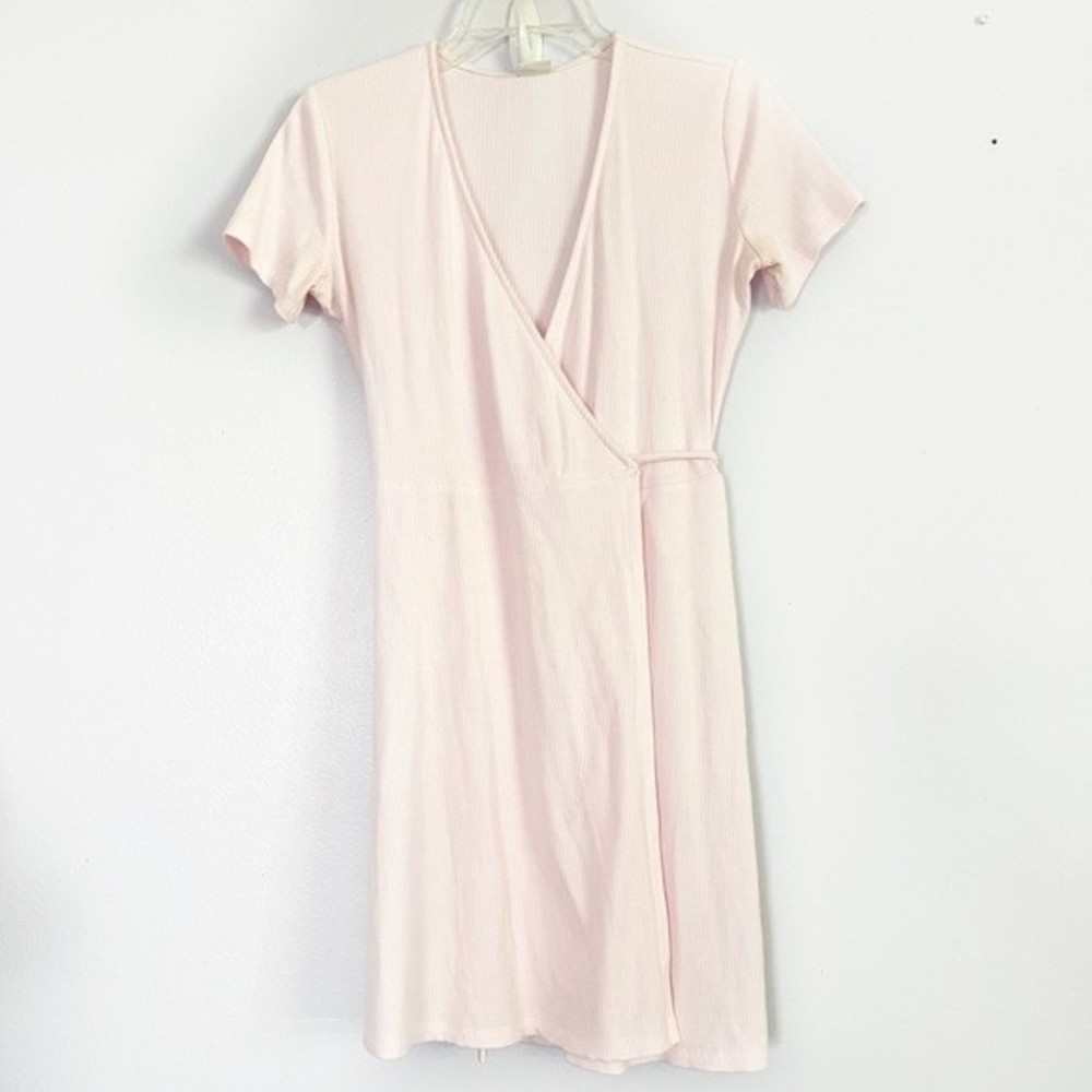 Aritzia Sunday Best Pink Giselle Ribbed Wrap Mini Dress - S